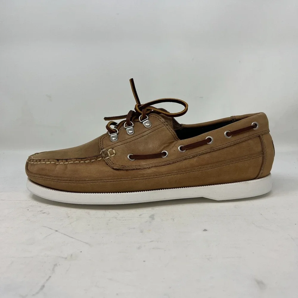 Polo Sport Ralph Lauren Boat Shoes Tan Leather Moc Toe Beige‎ Men's 10D VTG NEW